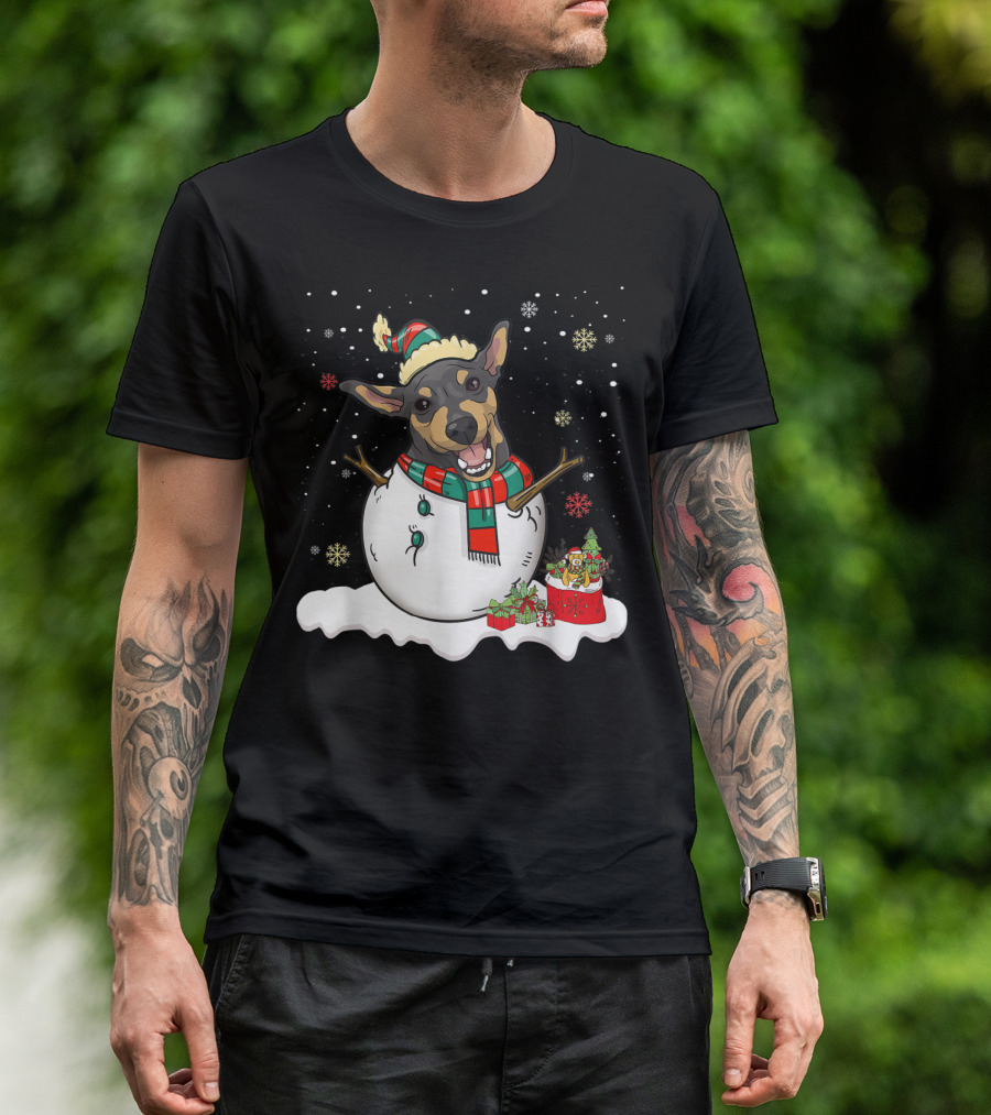 Doberman Pinscher Lover Merry Snowman Christmas T-Shirt