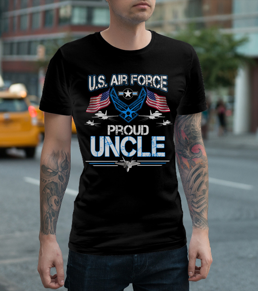 Proud Uncle U.S. Air Force Stars and Jets with American Flags T-Shirt