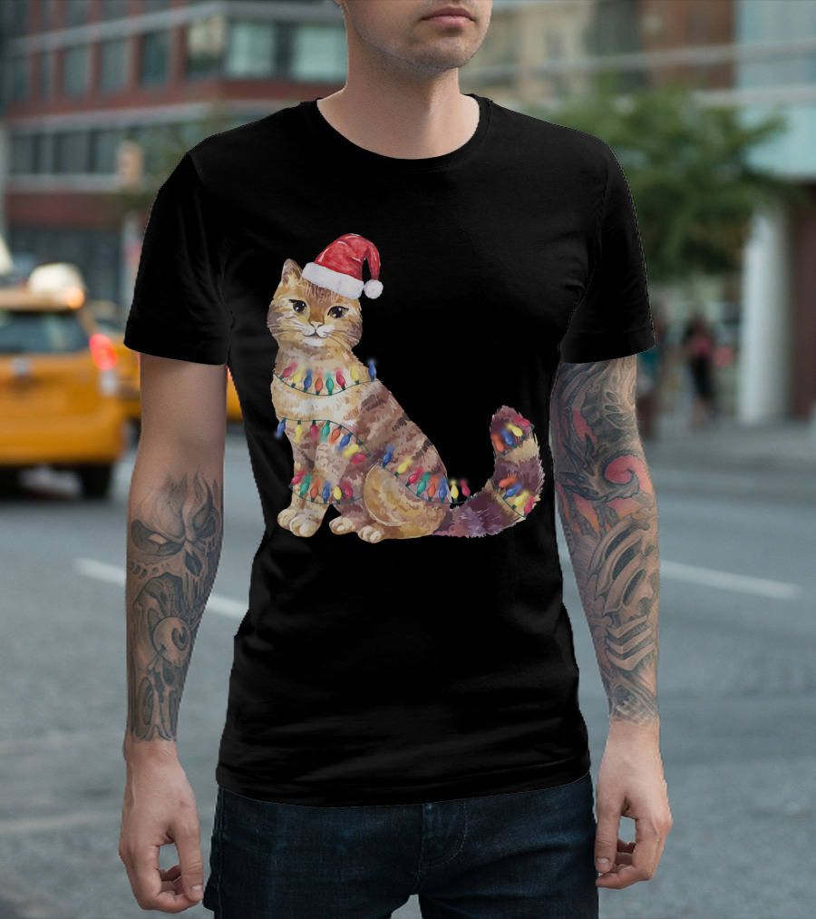 Santa Cat Christmas Lights Cat Lover Cat Festive Holiday Kitten T-Shirt
