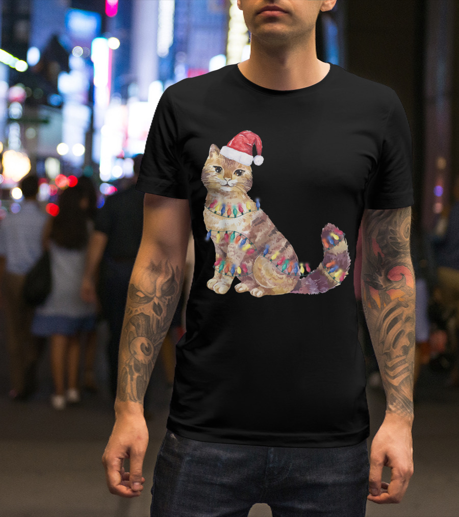Santa Cat Christmas Lights Cat Lover Cat Festive Holiday Kitten T-Shirt