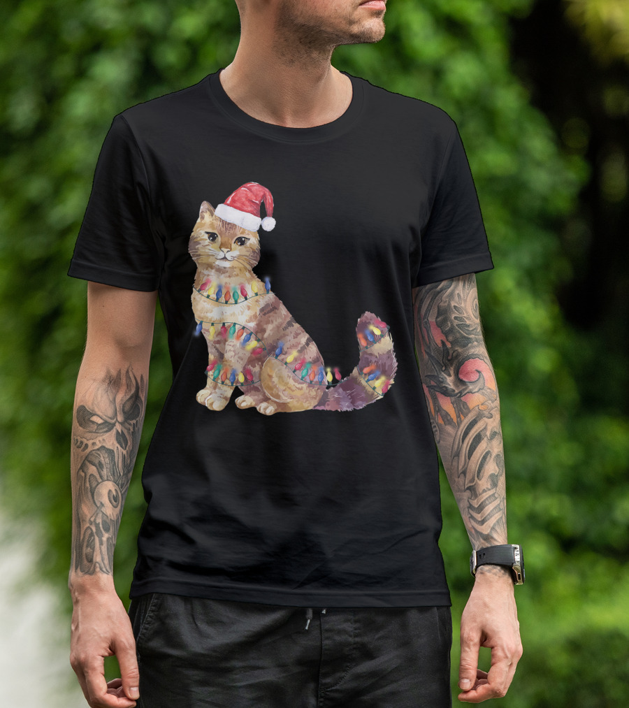 Santa Cat Christmas Lights Cat Lover Cat Festive Holiday Kitten T-Shirt
