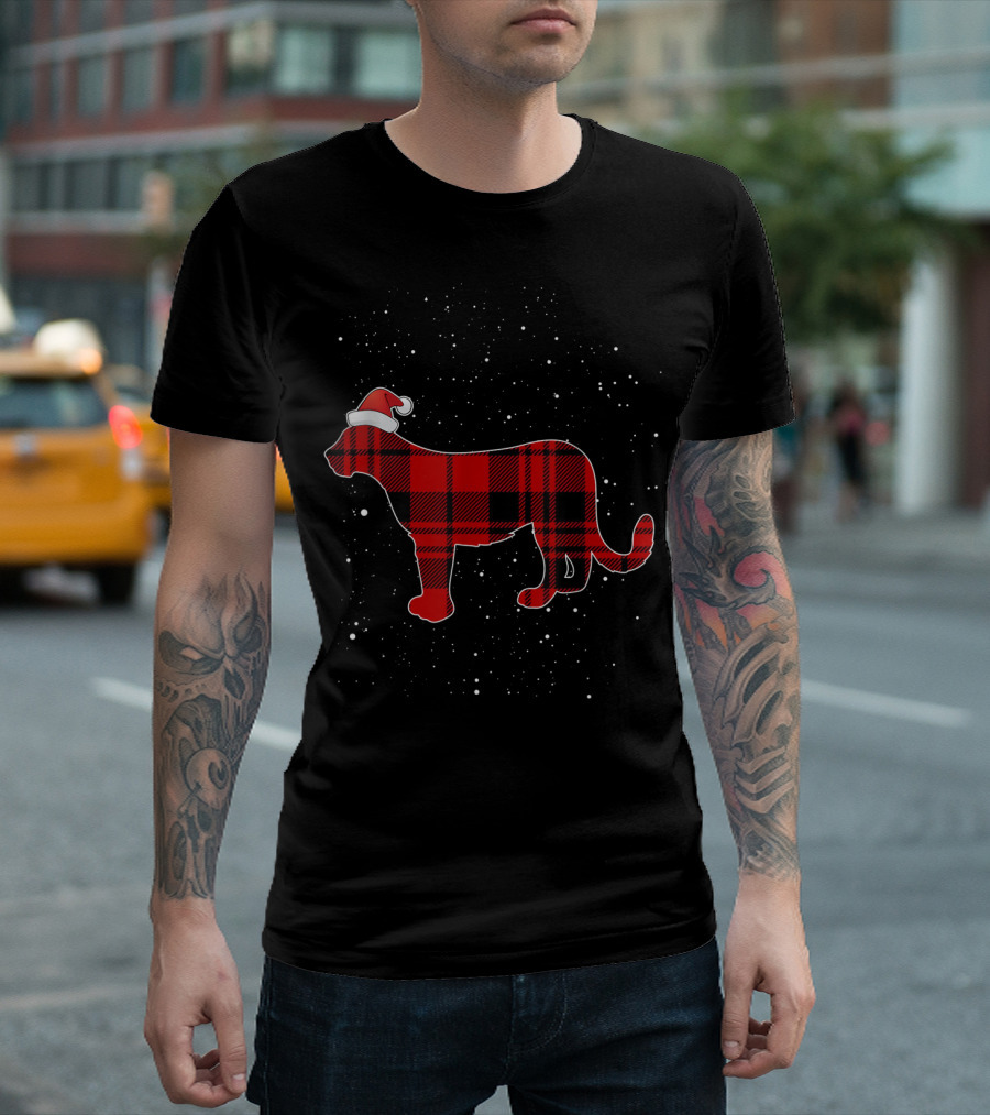 Santa Hat Red Plaid Leopard with Snowflakes T-Shirt