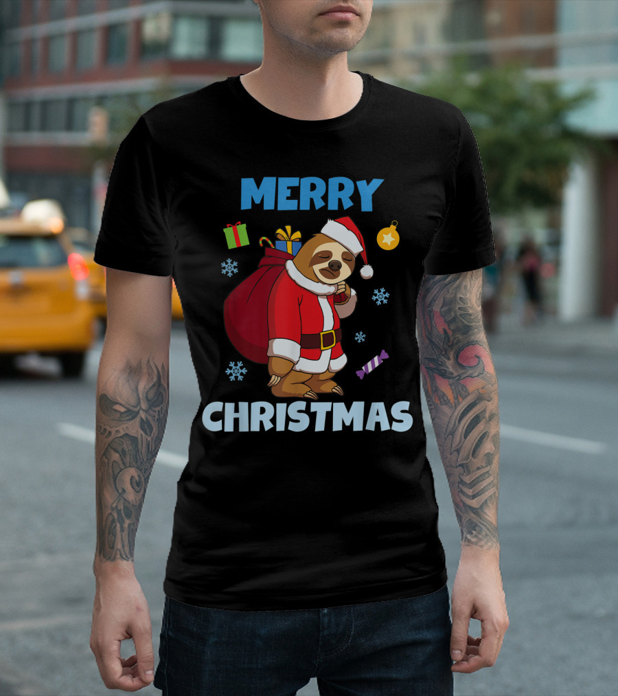 Merry Christmas Sloth Santa With Gifts For Sloth Lovers T-Shirt