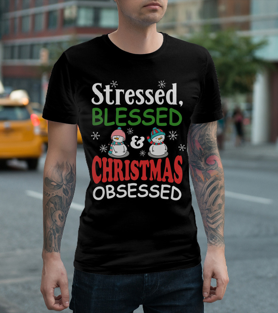 Stressed Blessed Christmas Obsessed Snowmen T-Shirt
