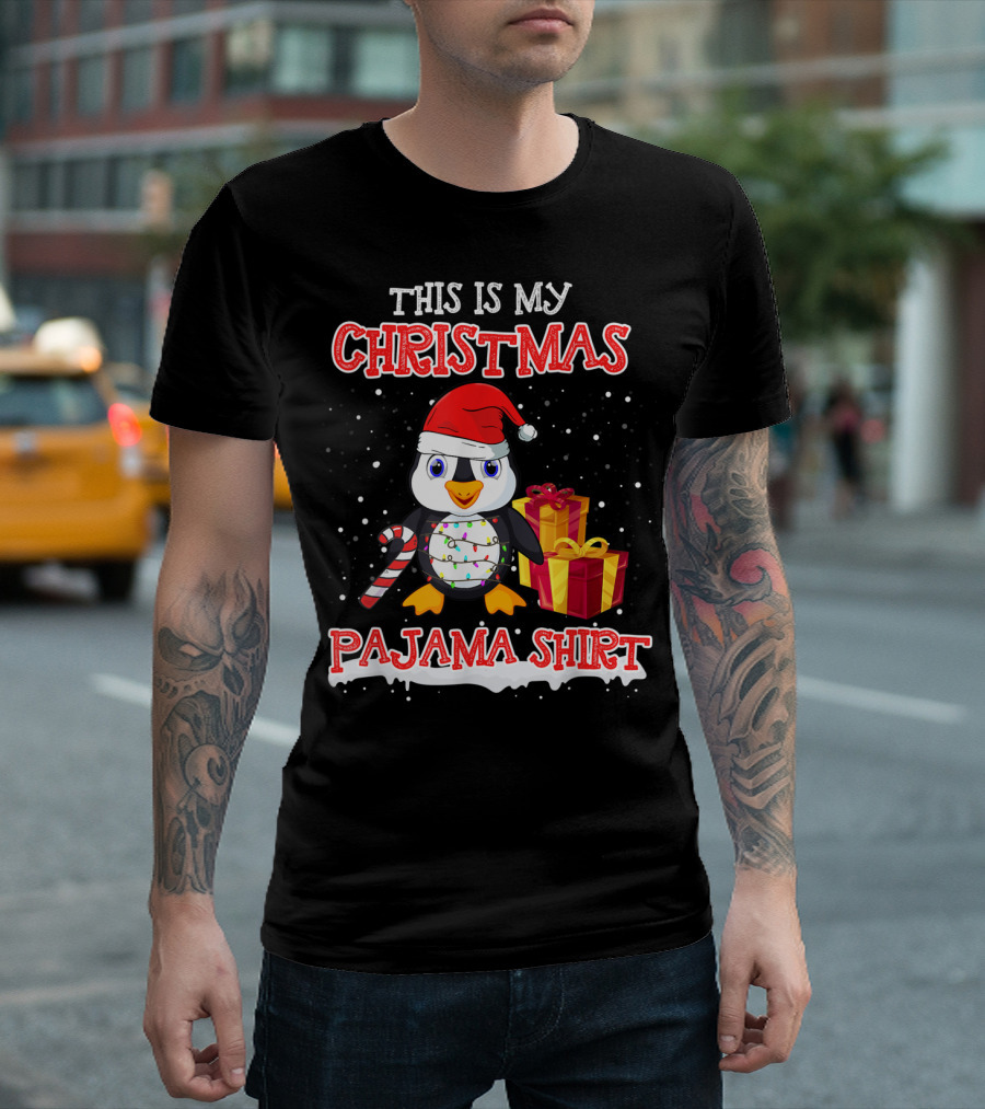 This Is My Christmas Pajama Shirt Santa Penguin T-Shirt