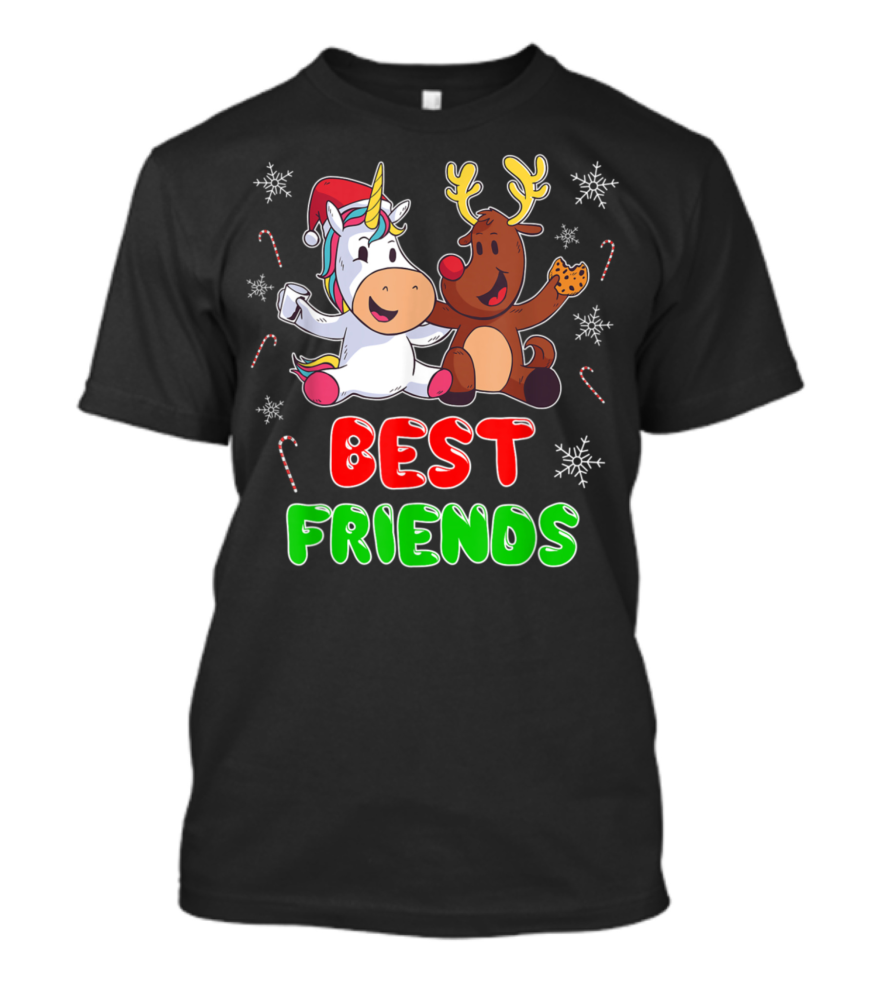 Best Friends Unicorn Reindeer Christmas Cookies Snowflakes Candy Canes T-Shirt