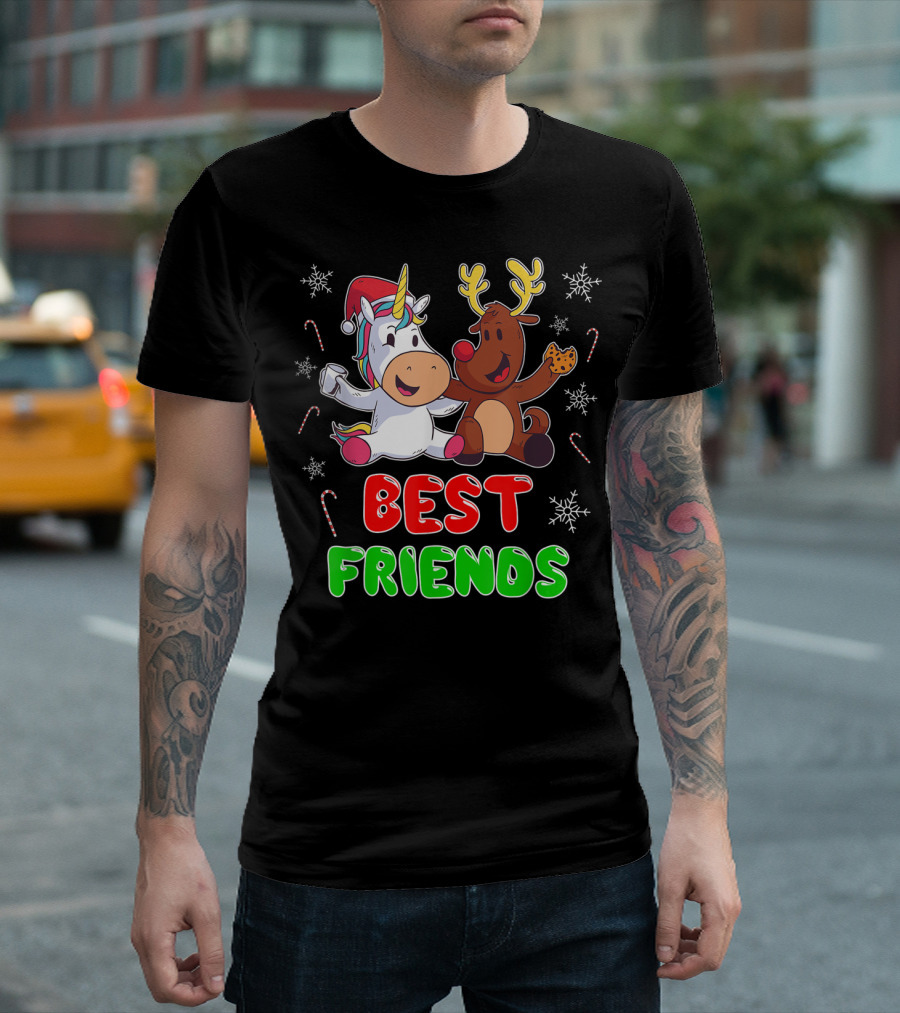 Best Friends Unicorn Reindeer Christmas Cookies Snowflakes Candy Canes T-Shirt