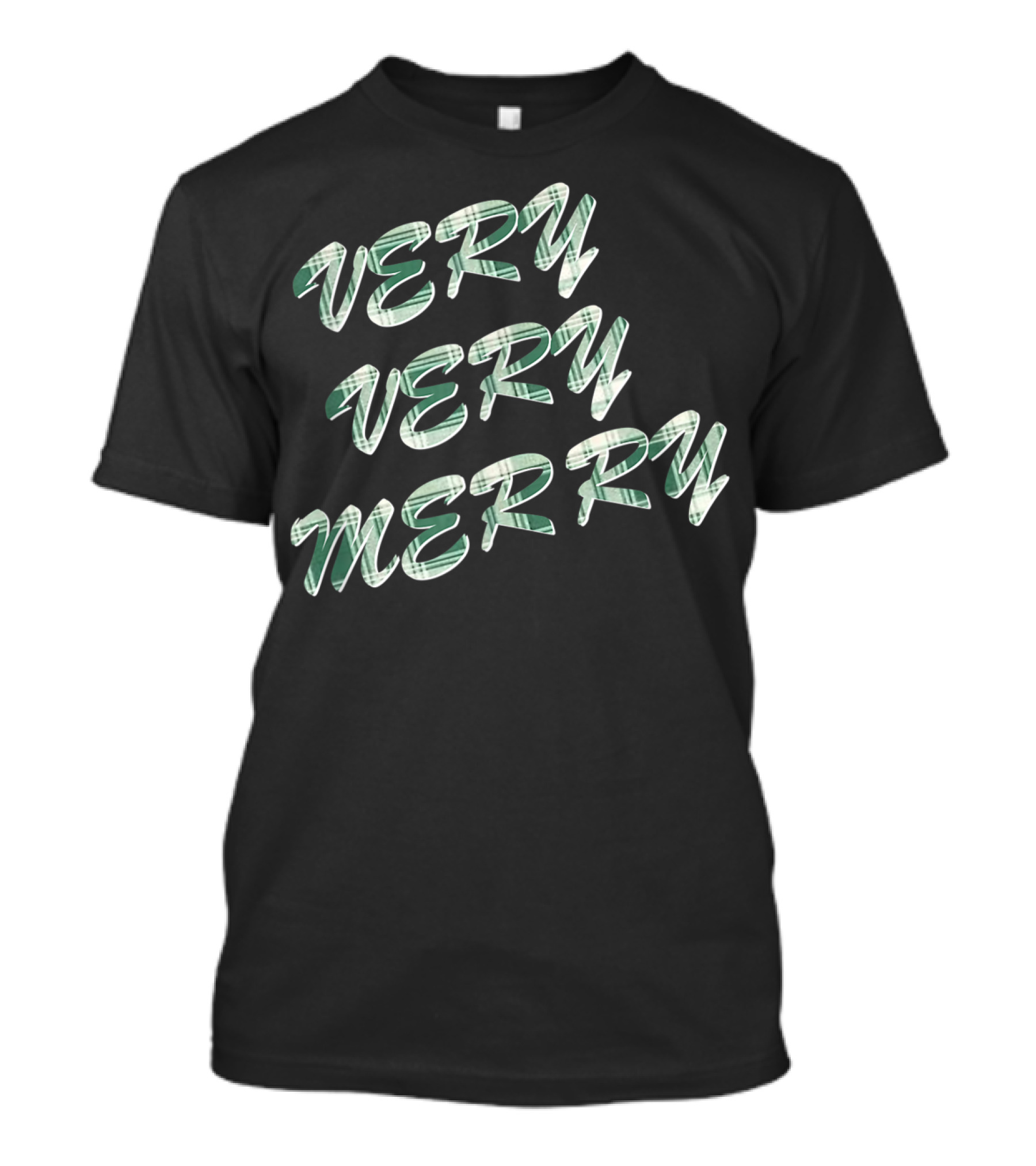 Very Very Merry Festive Plaid Text T-Shirt