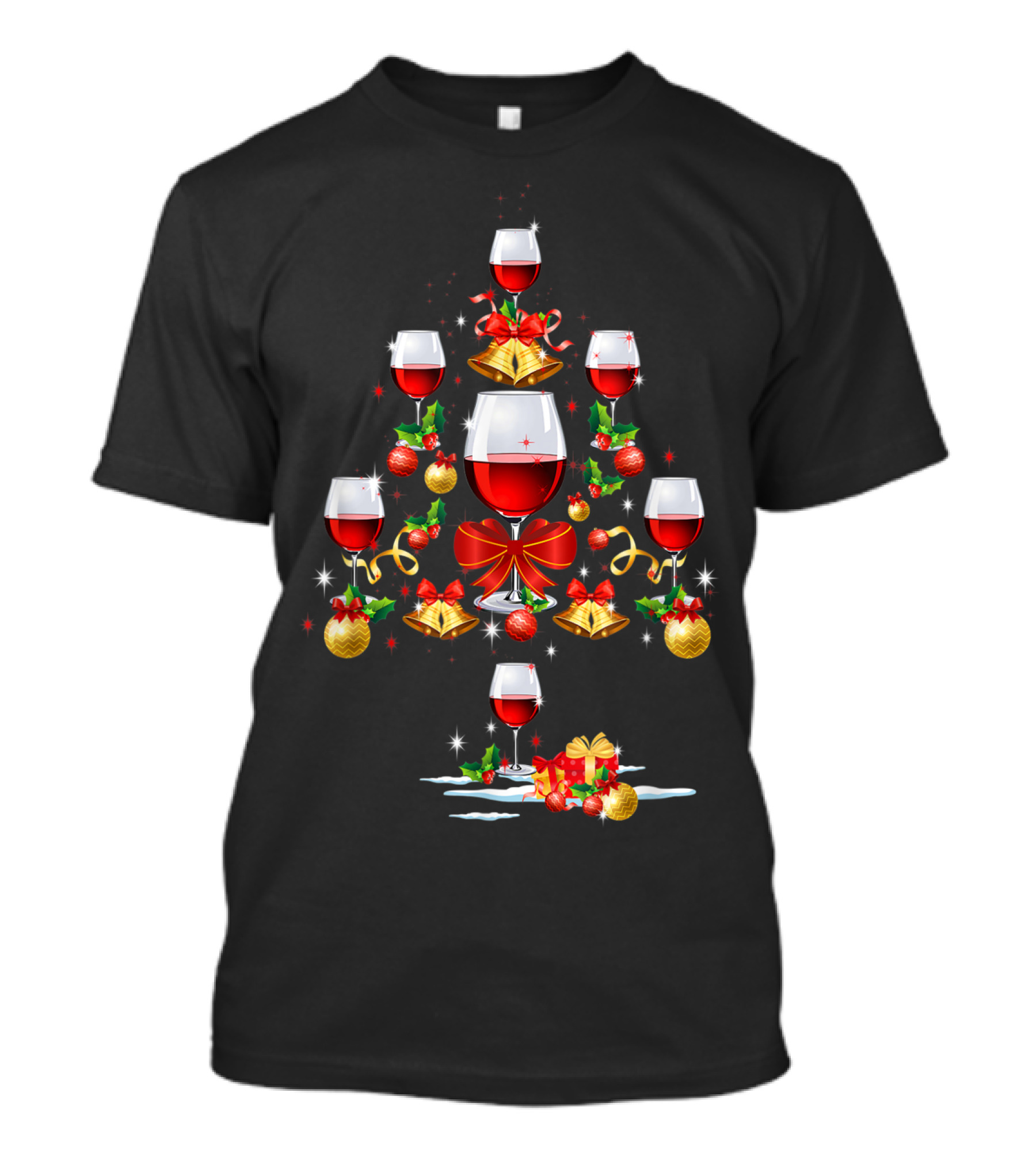 Wine Glass Christmas Tree With Festive Decorations For Wine Lover T-Shirt