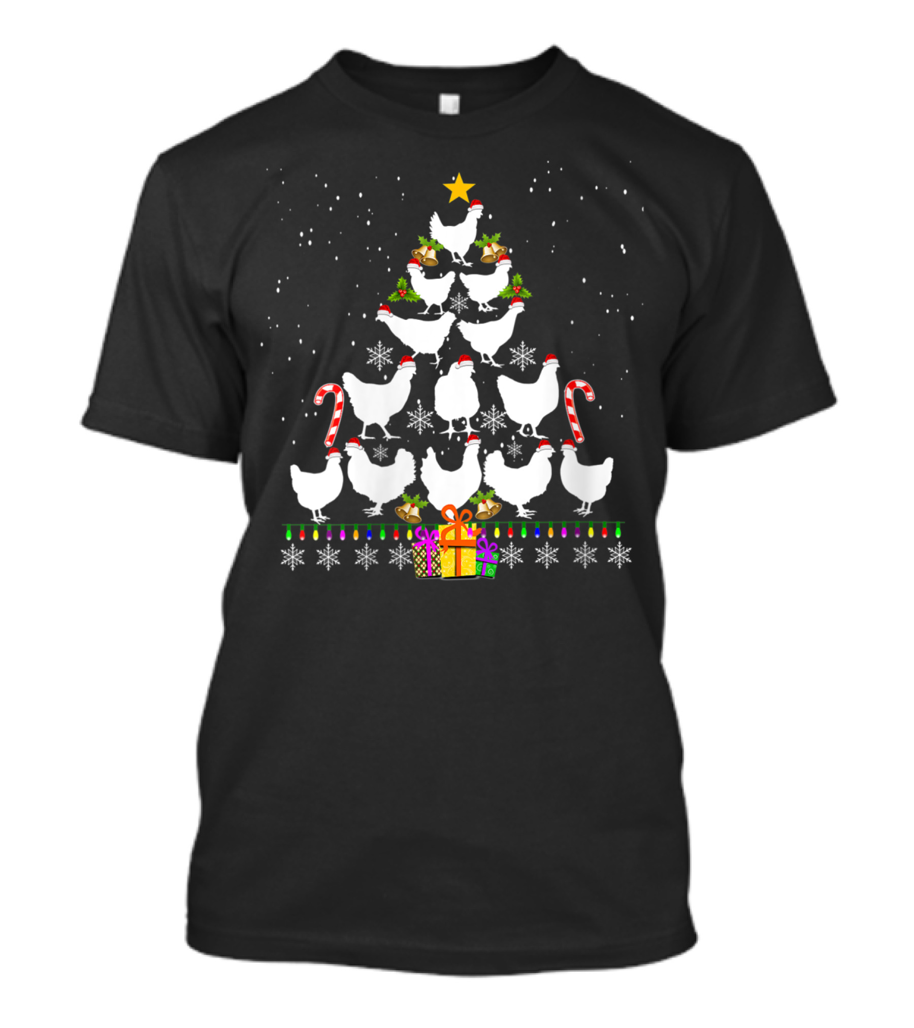 Christmas Tree Merry Christmas Chicken Snowflakes Present Candy Cane T-Shirt