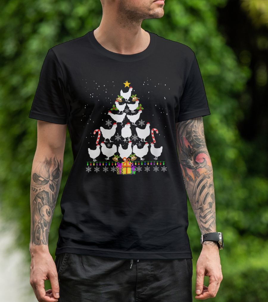 Christmas Tree Merry Christmas Chicken Snowflakes Present Candy Cane T-Shirt