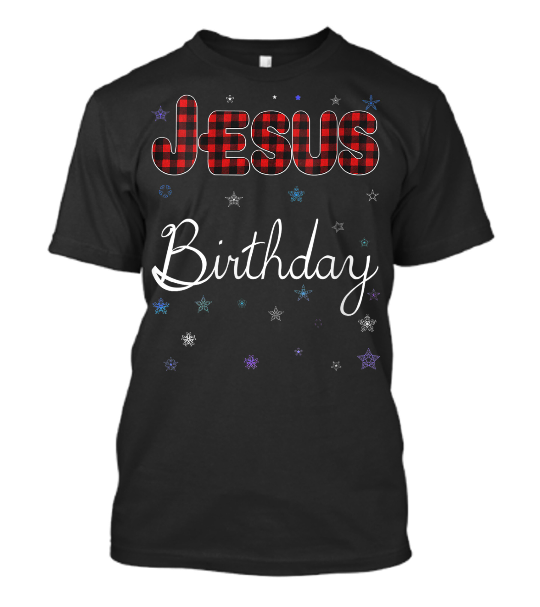 Jesus Birthday Plaid Winter Snowflakes T-Shirt