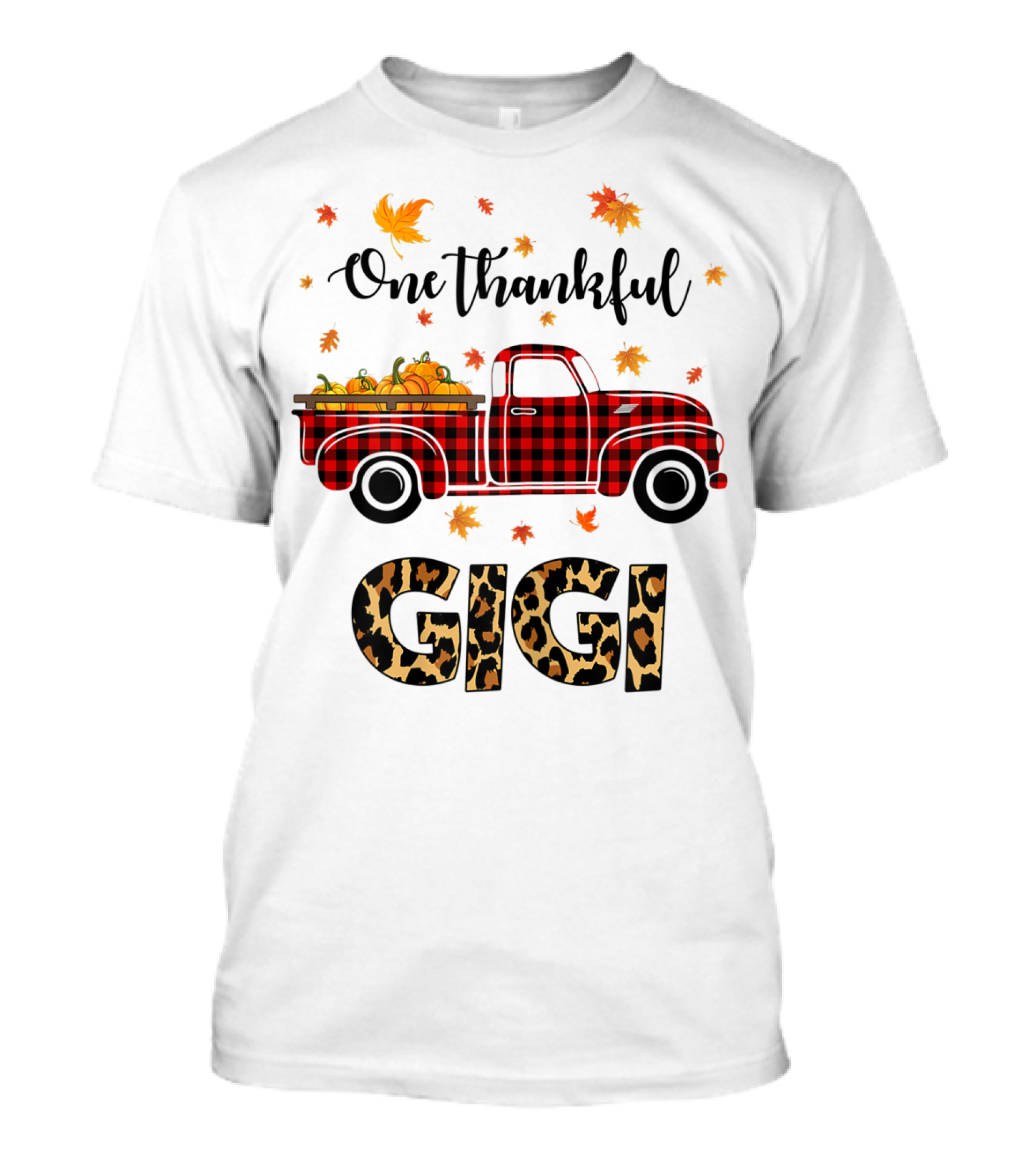 One Thankful Gigi Leopard Plaid Truck Pumpkin T-Shirt