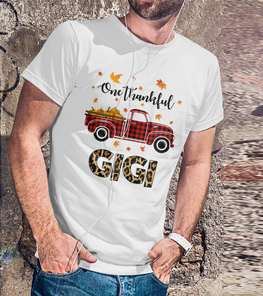 One Thankful Gigi Leopard Plaid Truck Pumpkin T-Shirt