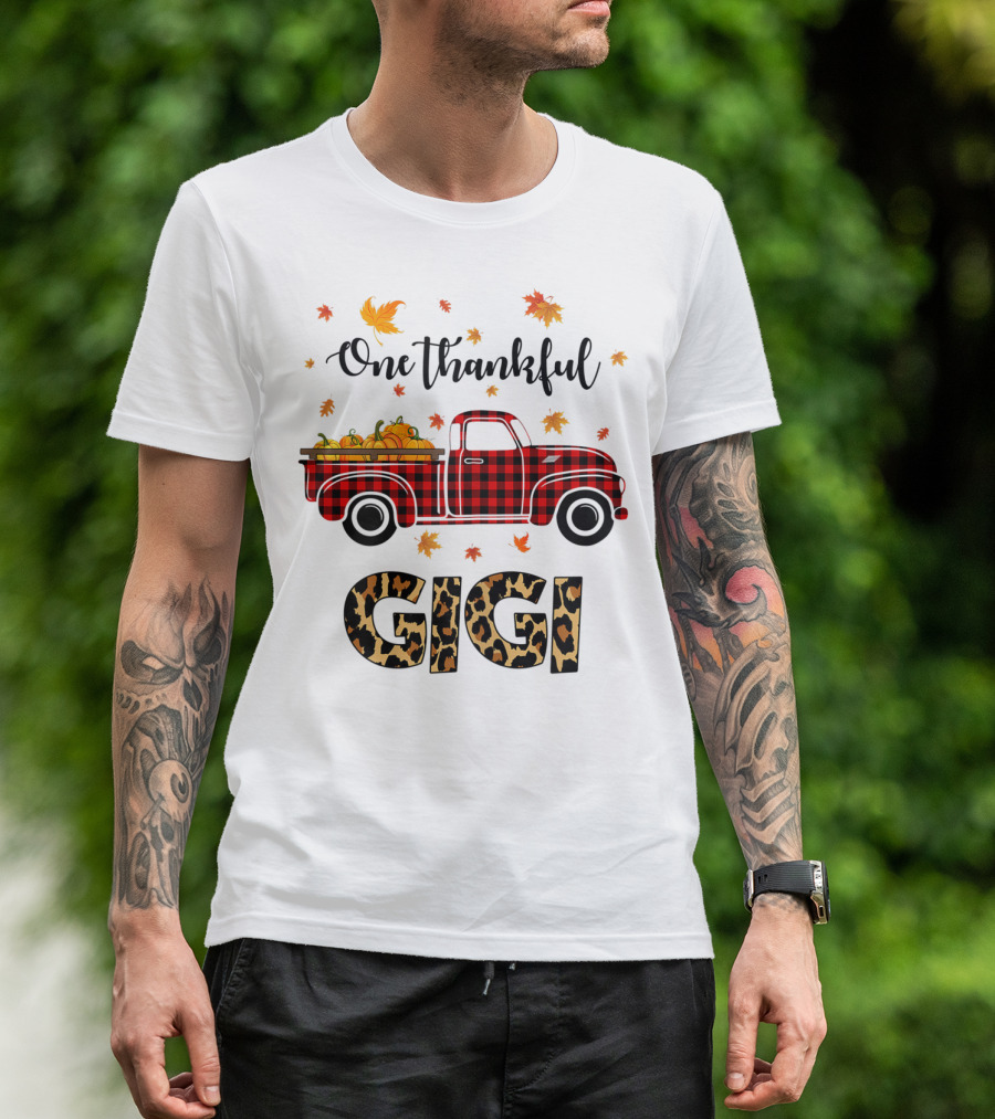 One Thankful Gigi Leopard Plaid Truck Pumpkin T-Shirt