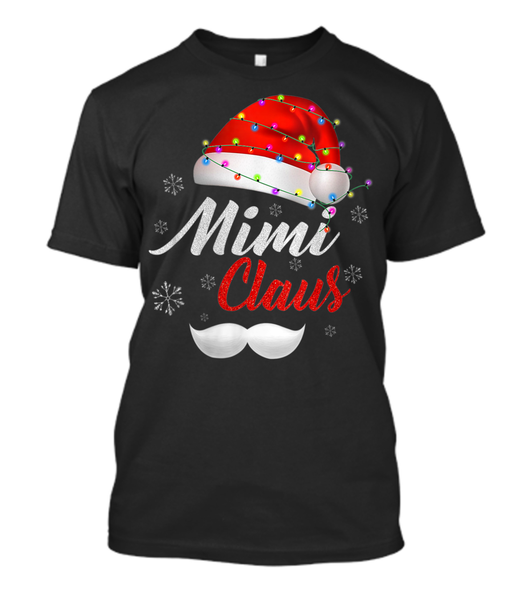 Mimi Claus Santa Hat Mustache Snowflakes T-Shirt