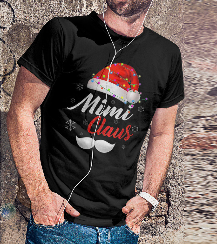 Mimi Claus Santa Hat Mustache Snowflakes T-Shirt