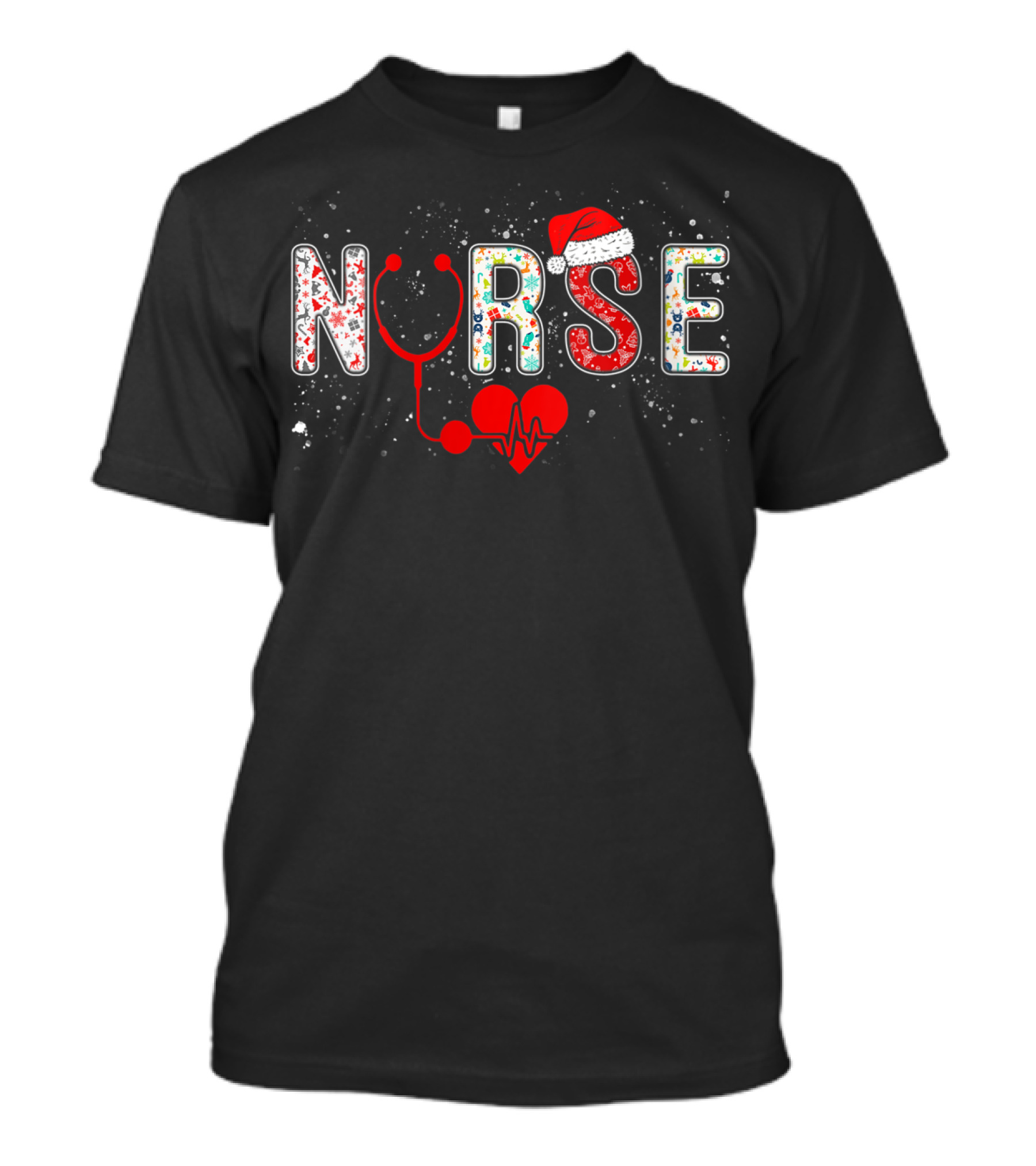 Santa Nurse Christmas Stethoscope And Heart T-Shirt