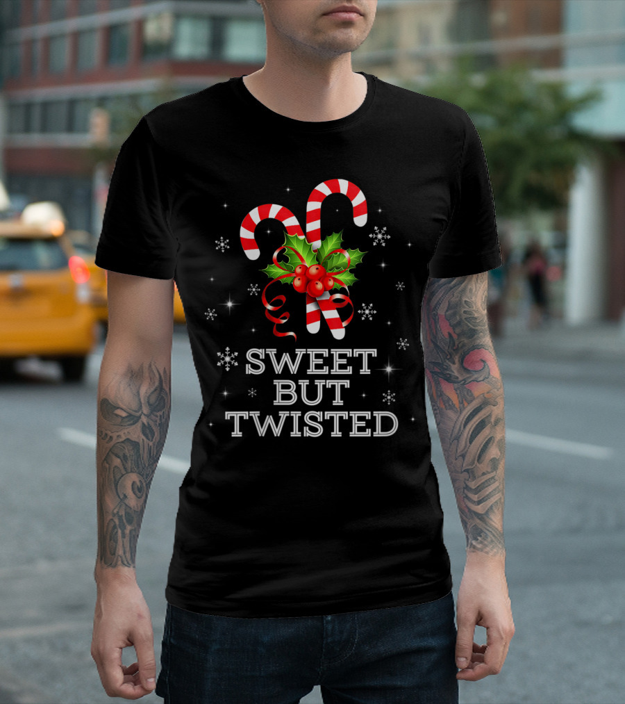 Sweet But Twisted Candy Cane Holly Berries Snowflakes T-Shirt