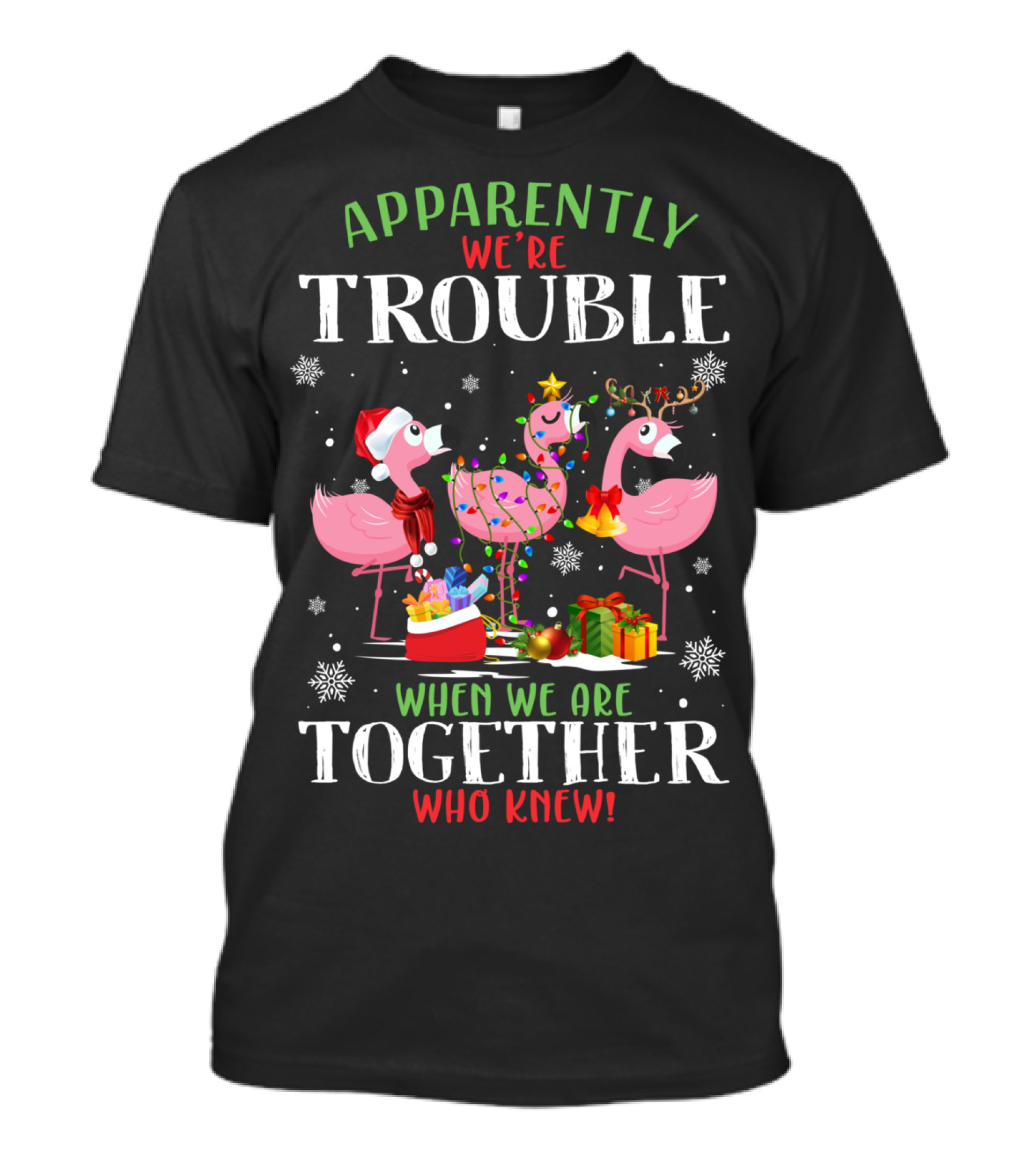 Apparently We're Trouble When We Are Together Who Knew Christmas Flamingos T-Shirt