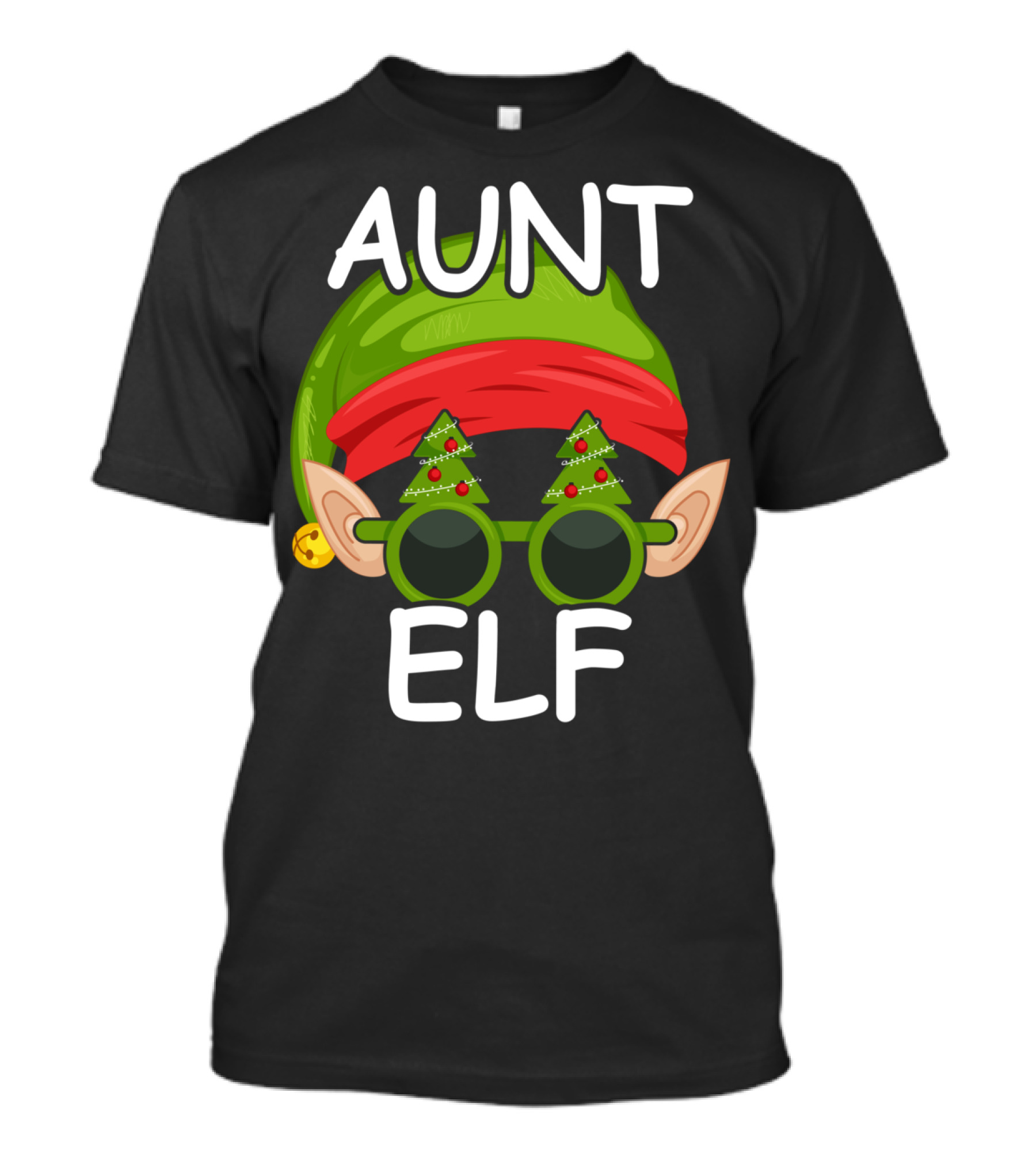 Aunt Elf Christmas Hat And Tree Glasses Family Group Matching T-Shirt