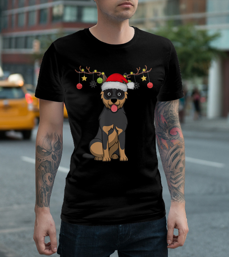Australian Cattle Dog Christmas Reindeer Antlers Santa Hat T-Shirt