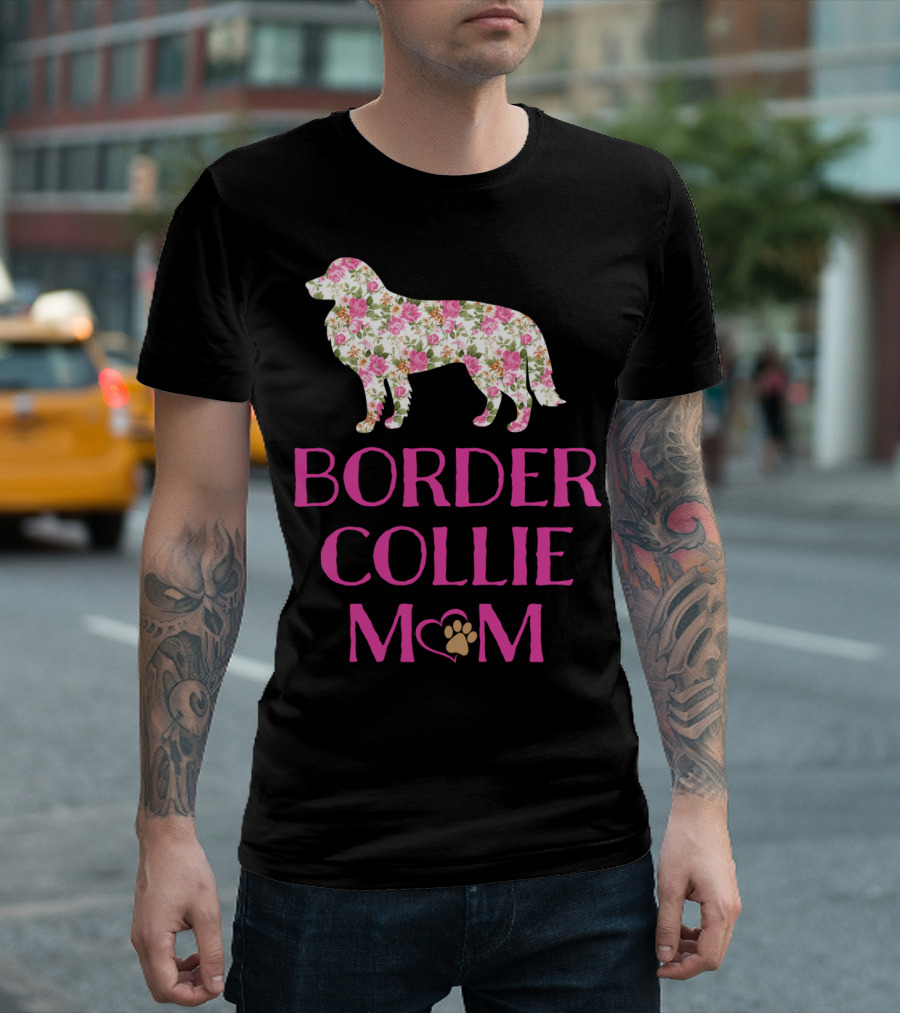 Border Collie Mom Floral Paw Heart T-Shirt