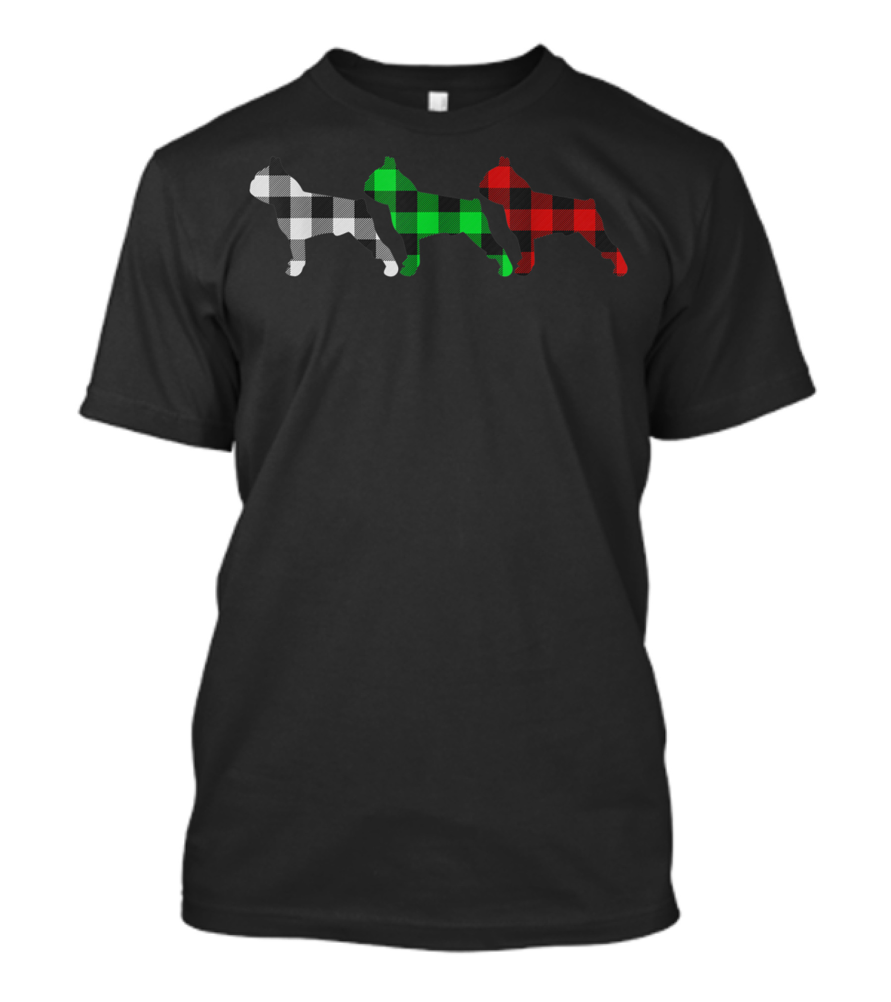 Buffalo Plaid Boston Terrier Funny Black White Green Red T-Shirt
