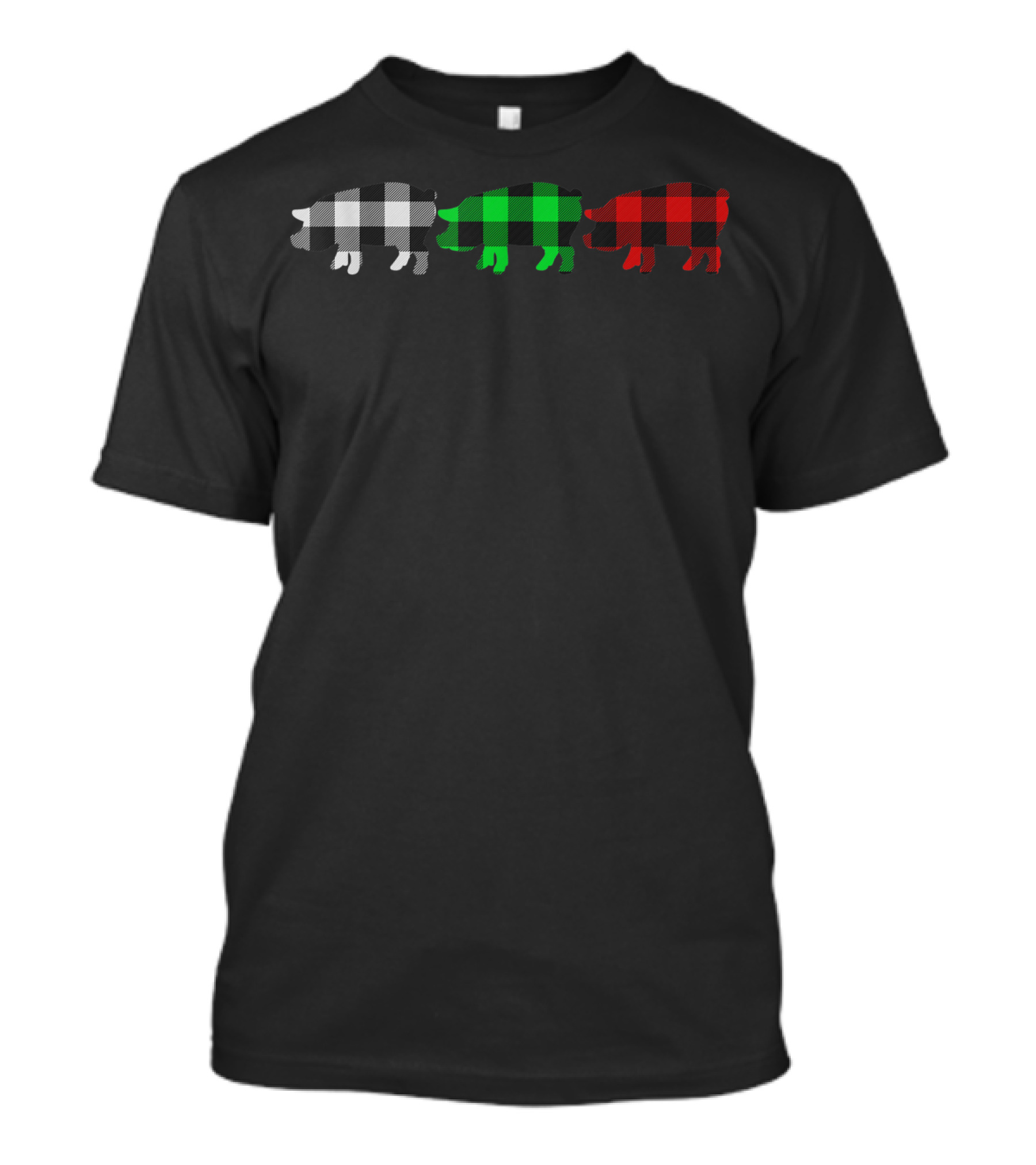 Buffalo Plaid Pig Funny Xmas Black White Green Red T-Shirt