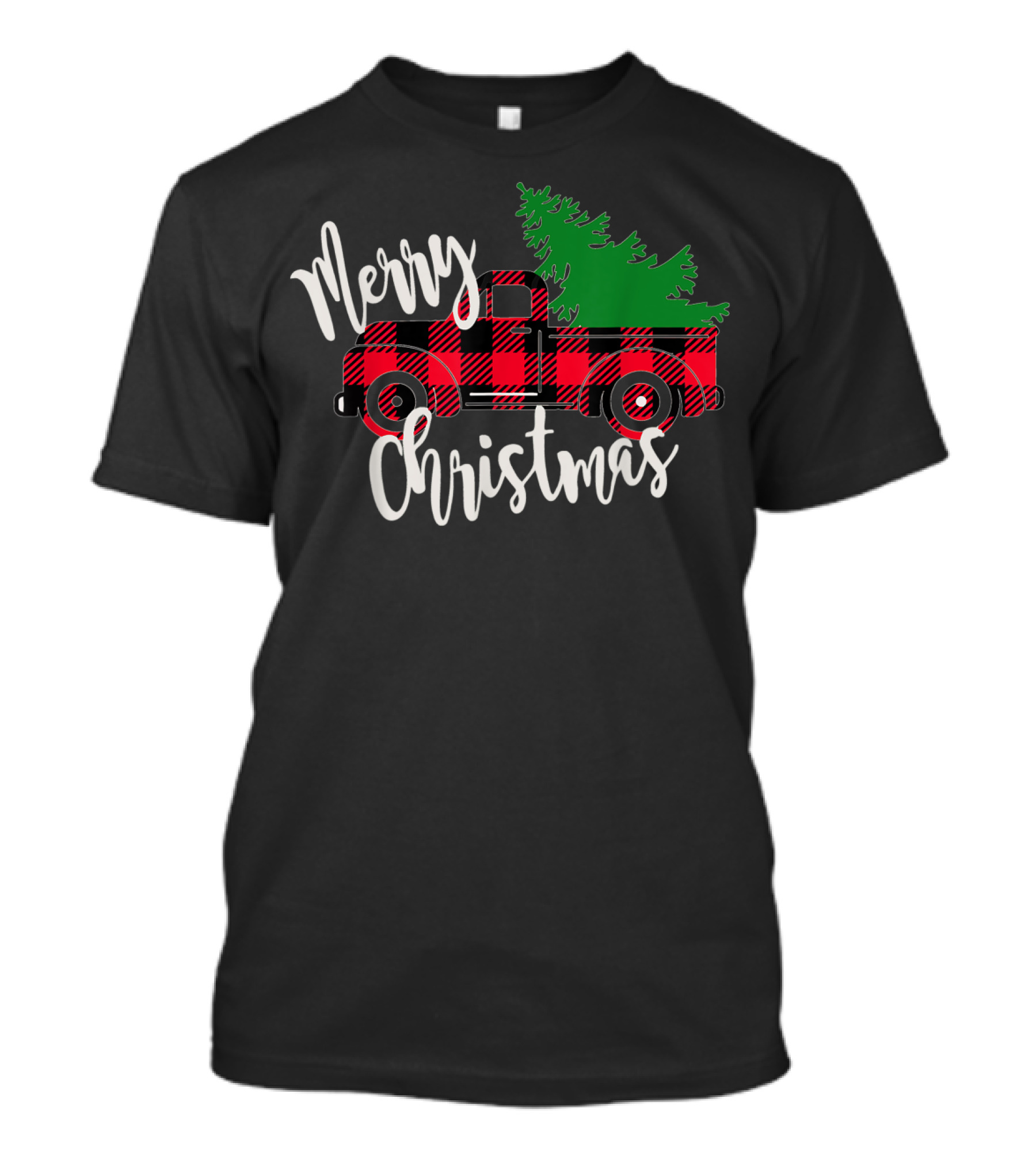 Merry Christmas Buffalo Plaid Red Truck With Green Tree T-Shirt