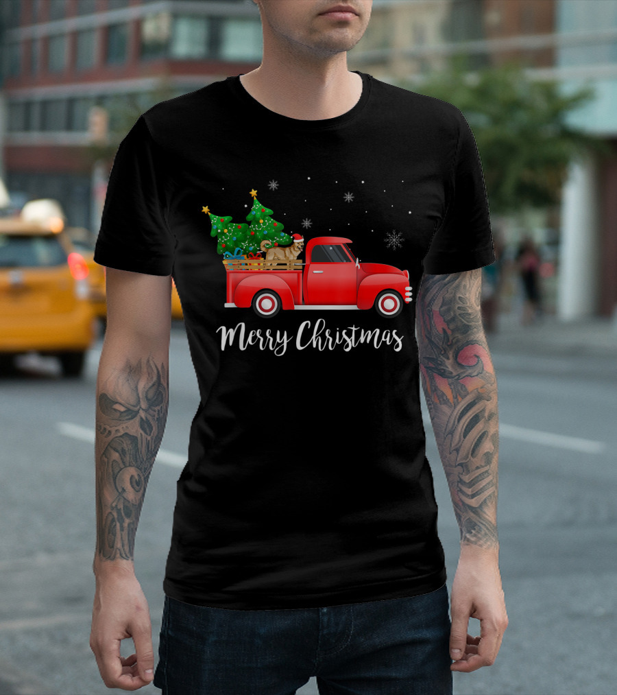 Canaan Dog in Red Christmas Truck with Tree and Gifts Merry Christmas T-Shirt