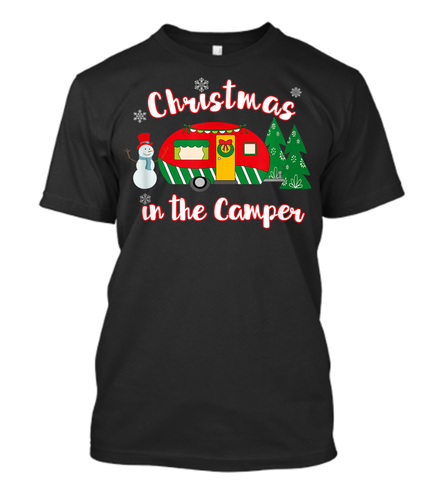 Christmas In The Camper With Snowman And Trees Family Pajama Top T-Shirt