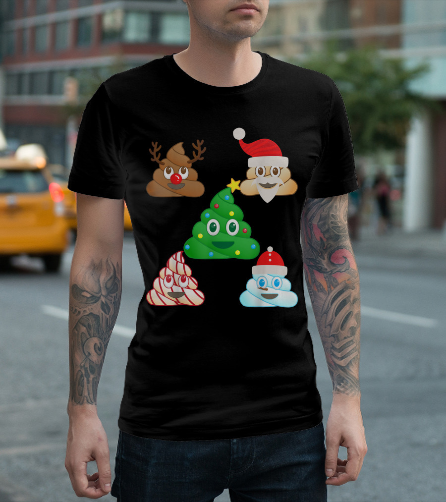Christmas Reindeer Snowman Tree Santa Poop Emoji Emoticon T-Shirt