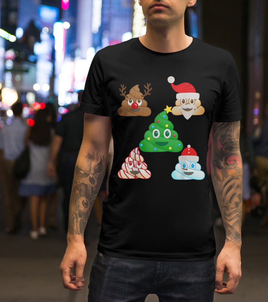 Christmas Reindeer Snowman Tree Santa Poop Emoji Emoticon T-Shirt