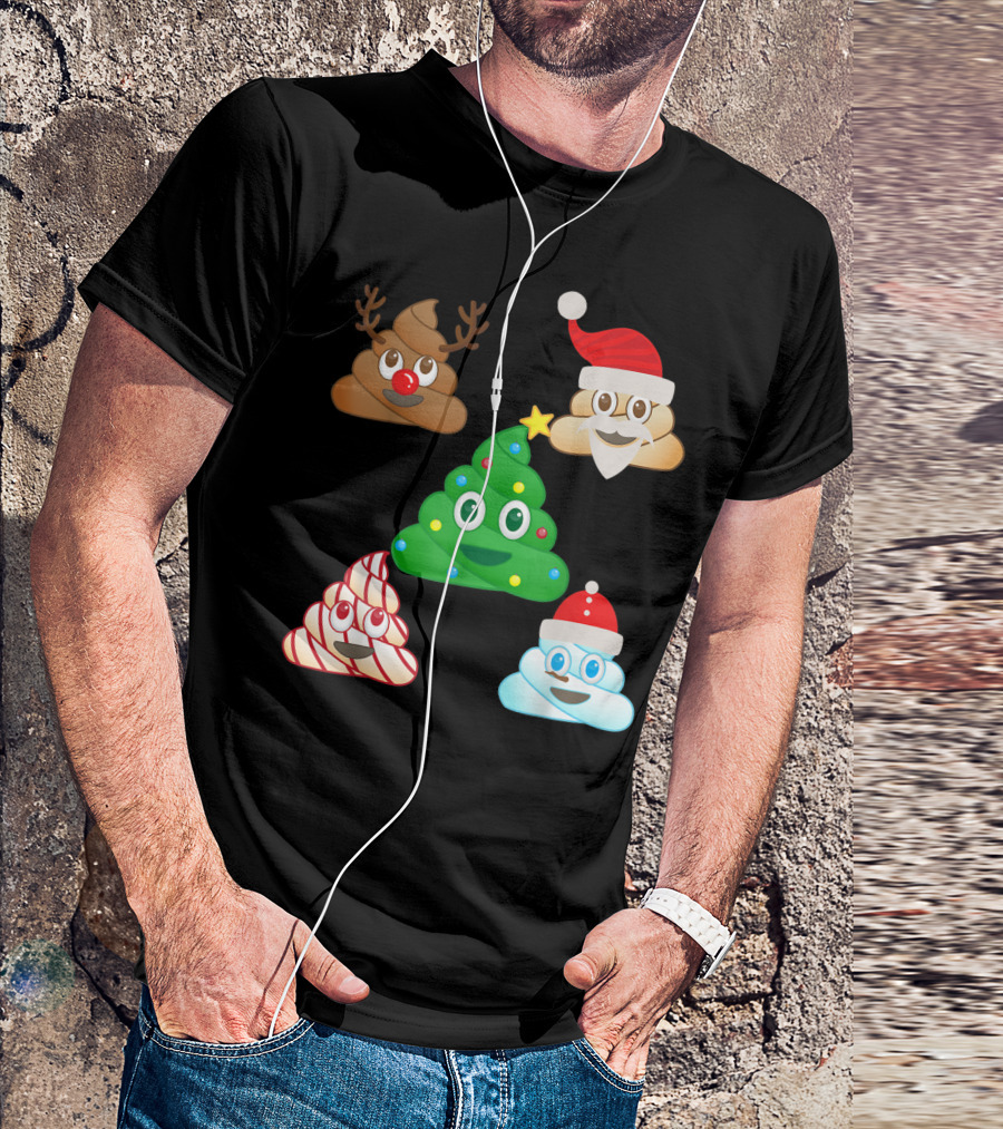 Christmas Reindeer Snowman Tree Santa Poop Emoji Emoticon T-Shirt