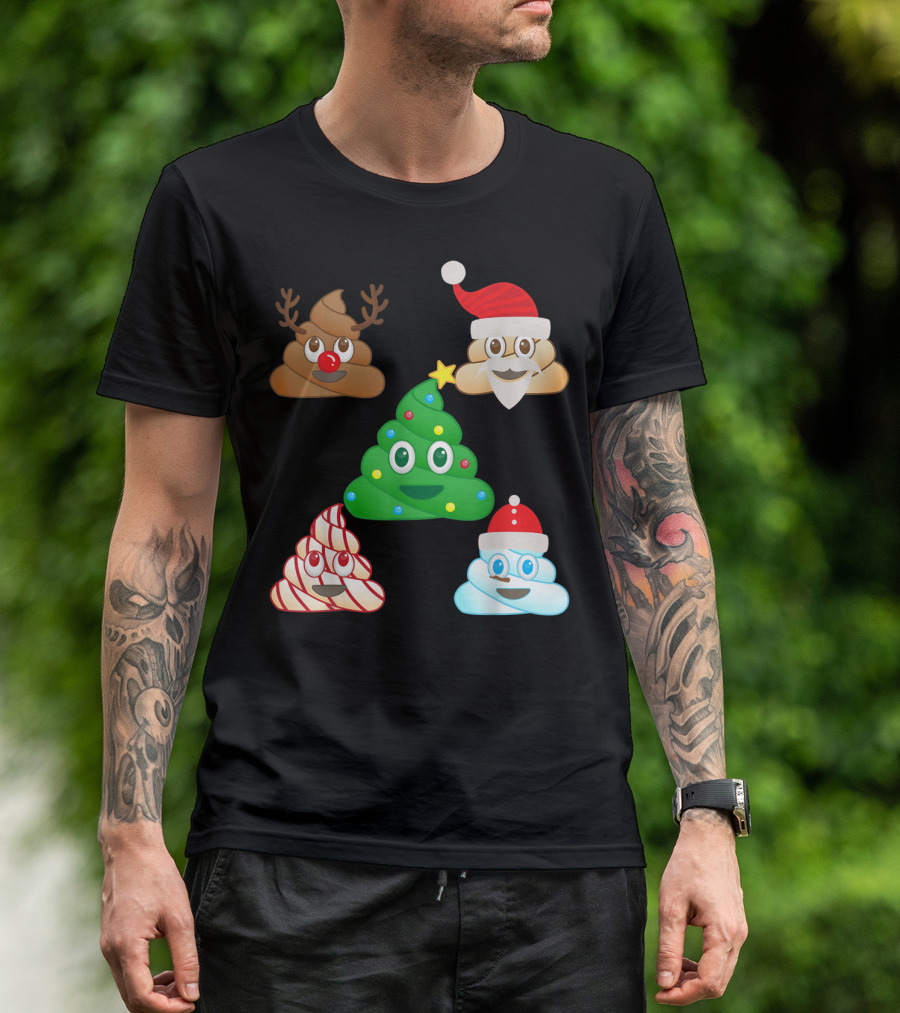 Christmas Reindeer Snowman Tree Santa Poop Emoji Emoticon T-Shirt