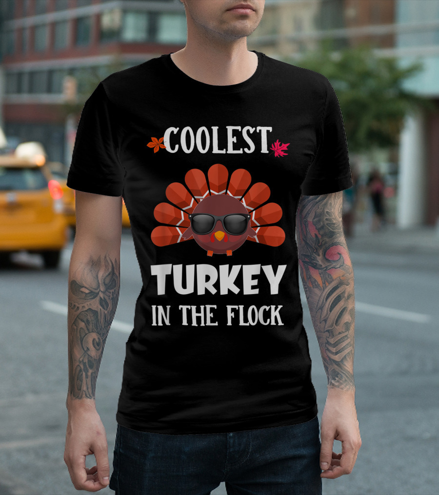 Coolest Turkey In The Flock Sunglasses Autumn Leaves T-Shirt