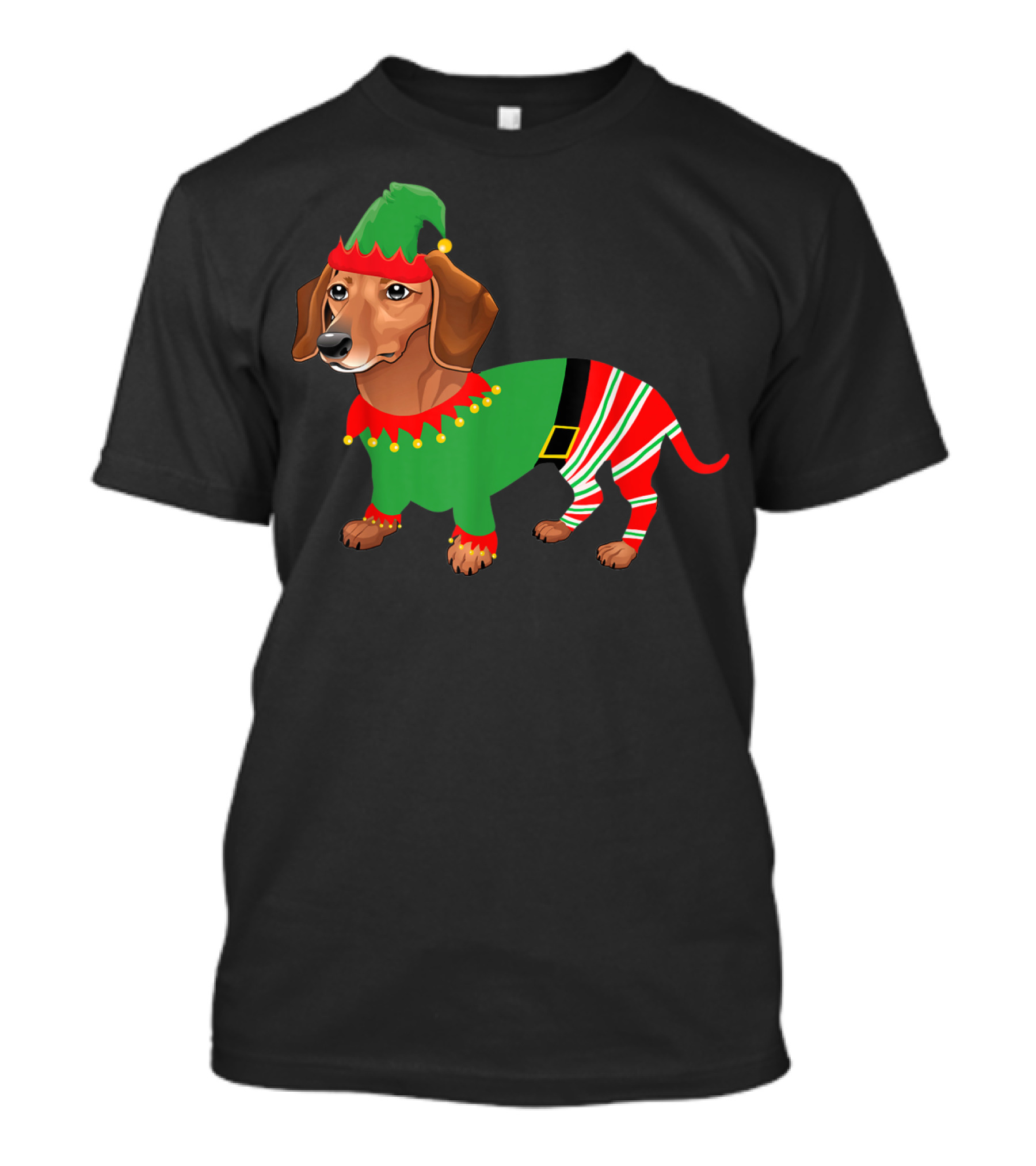 Dachshund In Elf Costume With Festive Red And Green Attire T-Shirt