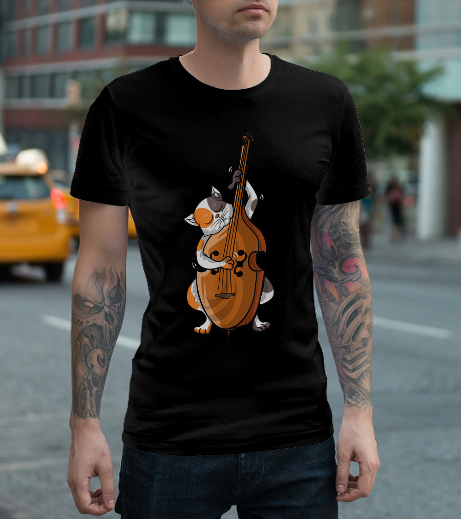 Funny Cat Playing Double Bass Cool Animal Musician T-Shirt