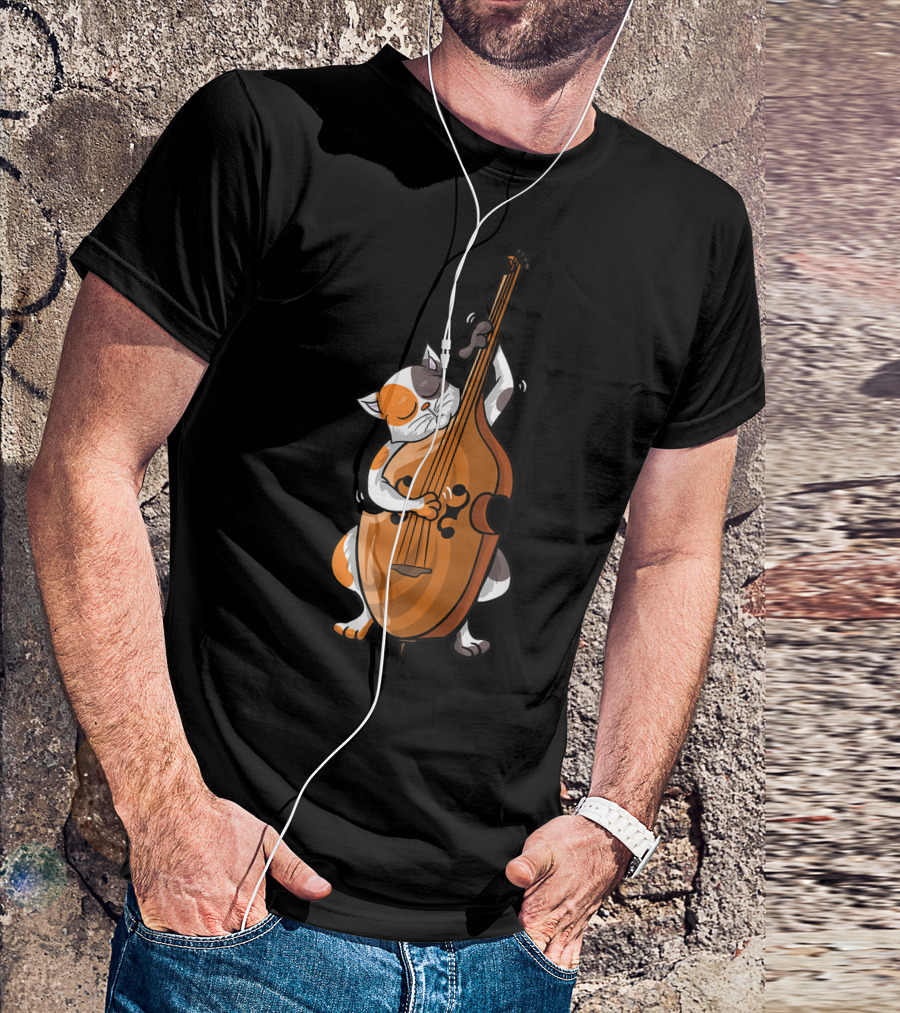 Funny Cat Playing Double Bass Cool Animal Musician T-Shirt