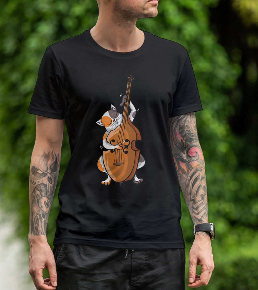 Funny Cat Playing Double Bass Cool Animal Musician T-Shirt