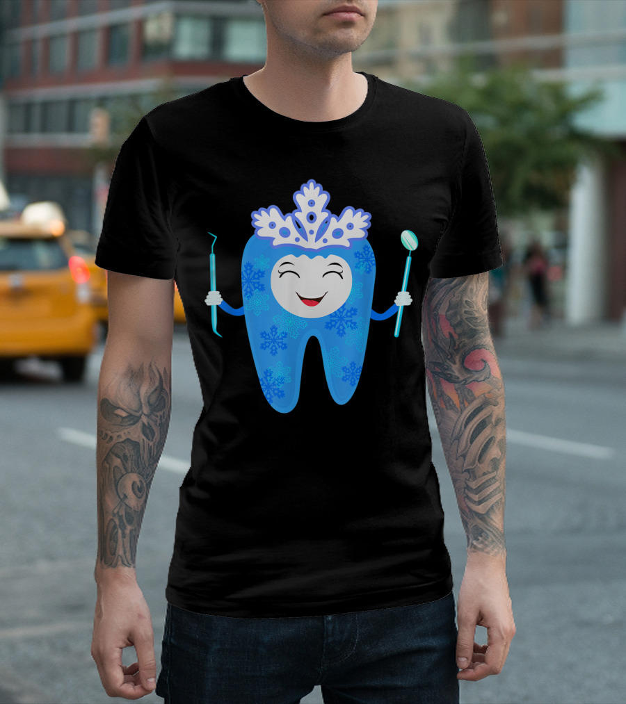 Frozen Christmas Tooth With Snowflakes Dentist Humor T-Shirt