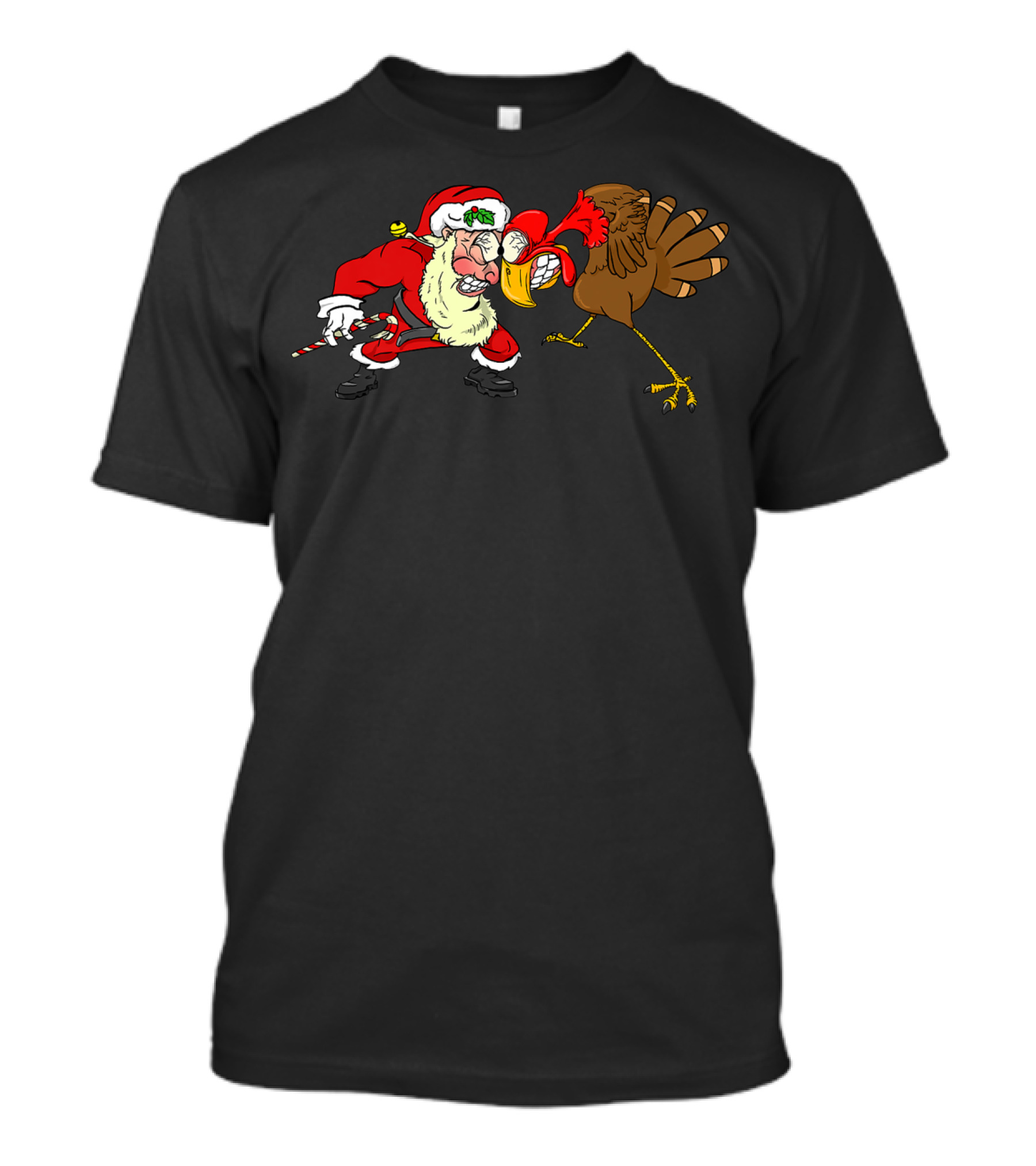 Santa Claus Vs. Turkey Funny Christmas Thanksgiving Fight T-Shirt