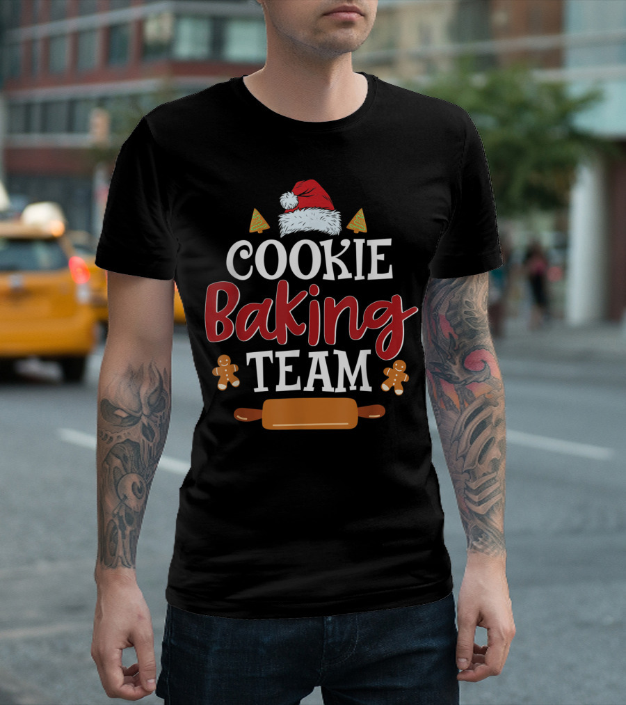 Cookie Baking Team with Santa Hat and Gingerbread T-Shirt