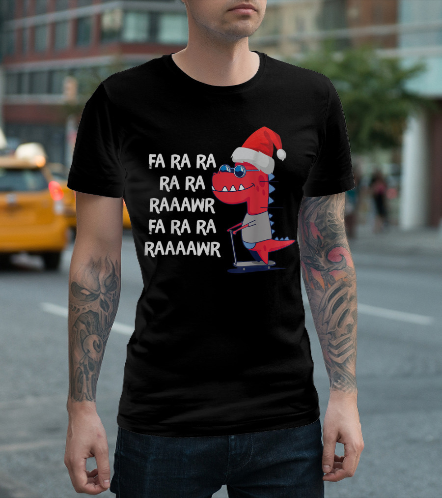 Fa Ra Ra Raaawr Funny Dinosaur Santa Hat Scooter T-Shirt