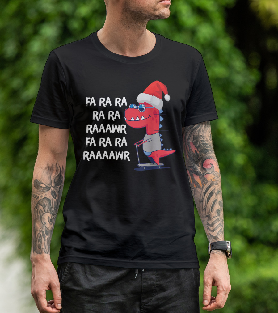 Fa Ra Ra Raaawr Funny Dinosaur Santa Hat Scooter T-Shirt