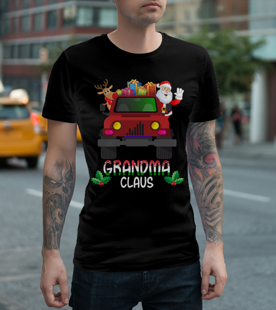 Grandma Claus Christmas Santa Truck with Reindeer and Gifts T-Shirt
