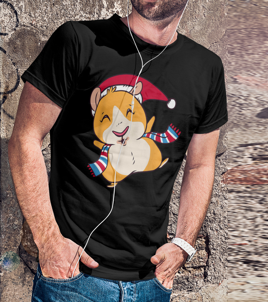 Funny Guinea Pig Santa Hat Christmas Merry Scarf T-Shirt