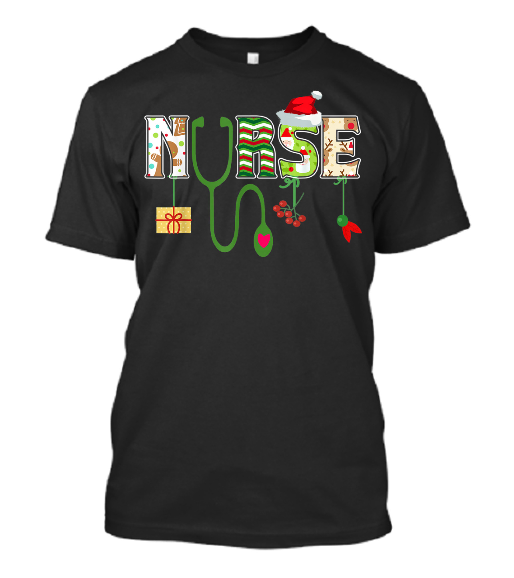 Funny Nurse Christmas Holiday Nurse Life Stethoscope Santa Hat Berries Gift T-Shirt