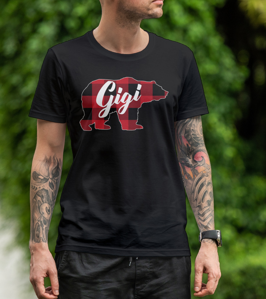Funny Red Plaid Buffalo Bear Gigi T-Shirt